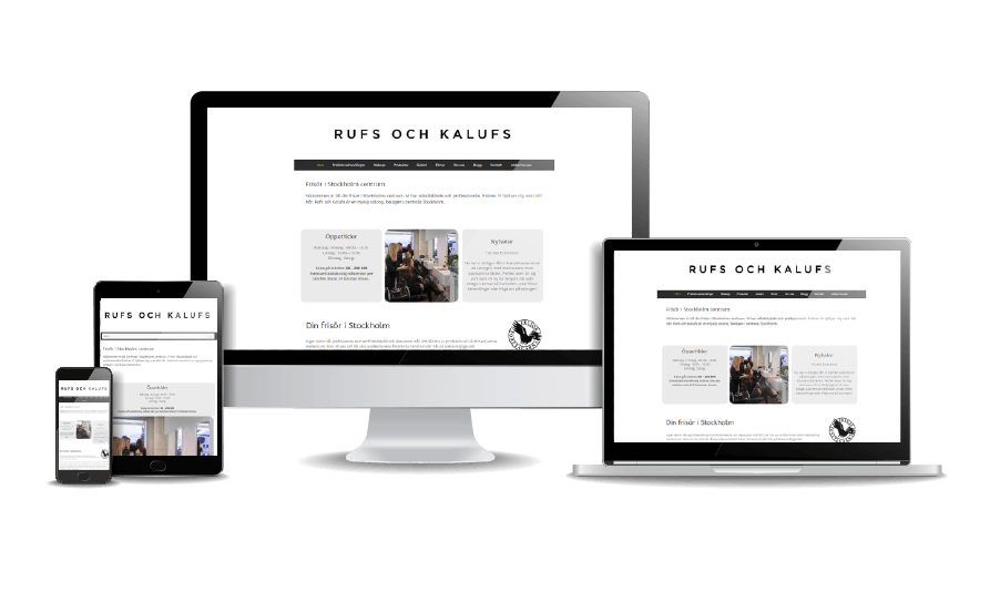 WordPress hemsida - webbdesign Snygga webbsidor Rufs och Kalufs frisörsalong 2018 Webbyrån Hjälp med hemsidan i Stockholm Åkersberga