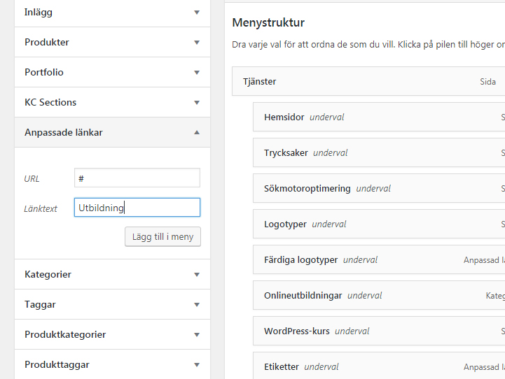 Anpassade menyer i WordPress