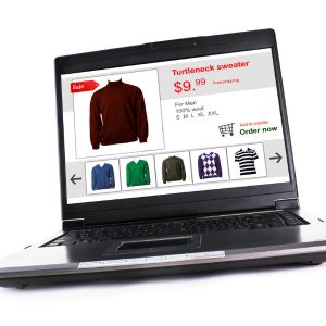 Illustration av en butik som säljer produkter online och tjänar pengar på sin hemsida