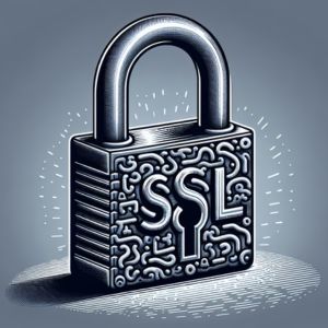 Illustration av en låst hänglås med texten 'SSL' för att visa säkerhet
