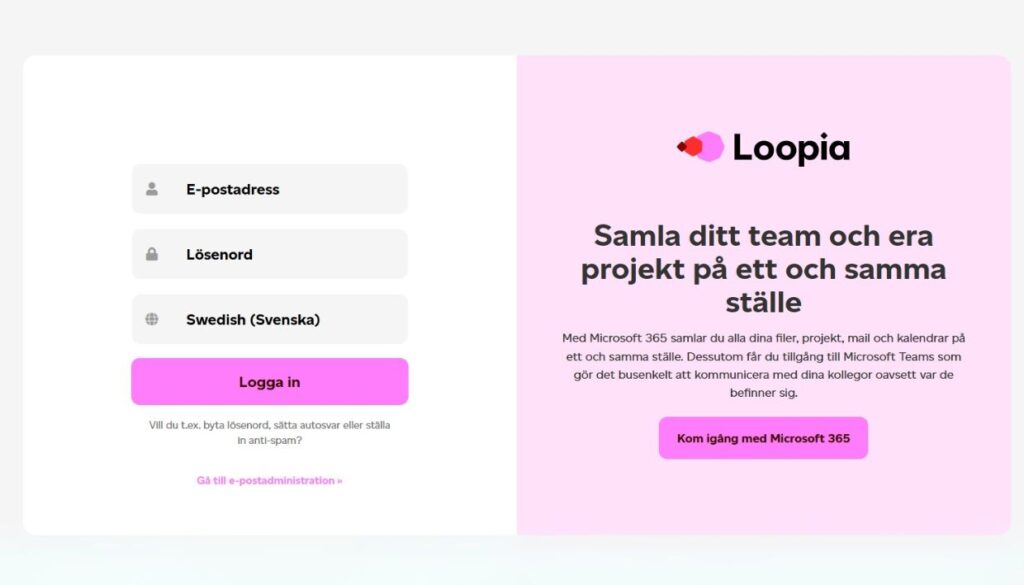 Kom igång med Loopia Webmail och logga in på ditt e-postkonto.